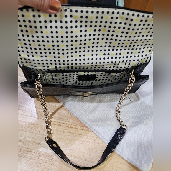 Kate Spade Black Leather 2 Way Clutch Shoulder Handbag Gold Chain & Dustbag EUC - Picture 10 of 16